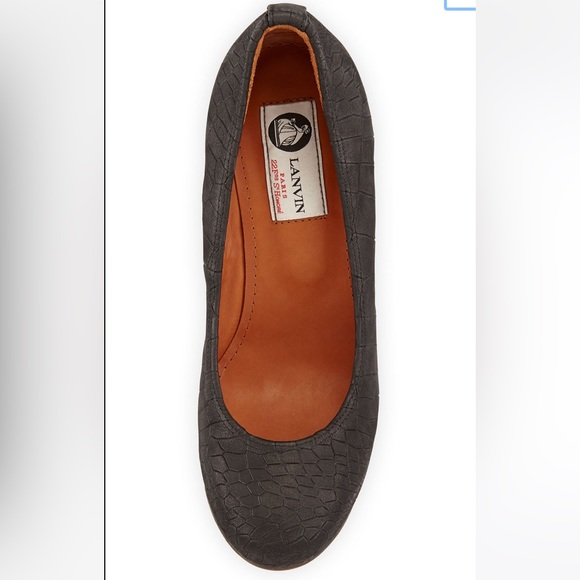 Lanvin Croc-Embossed Ballerina Wedge Pump - Black - Size 8.5 - Picture 1 of 6